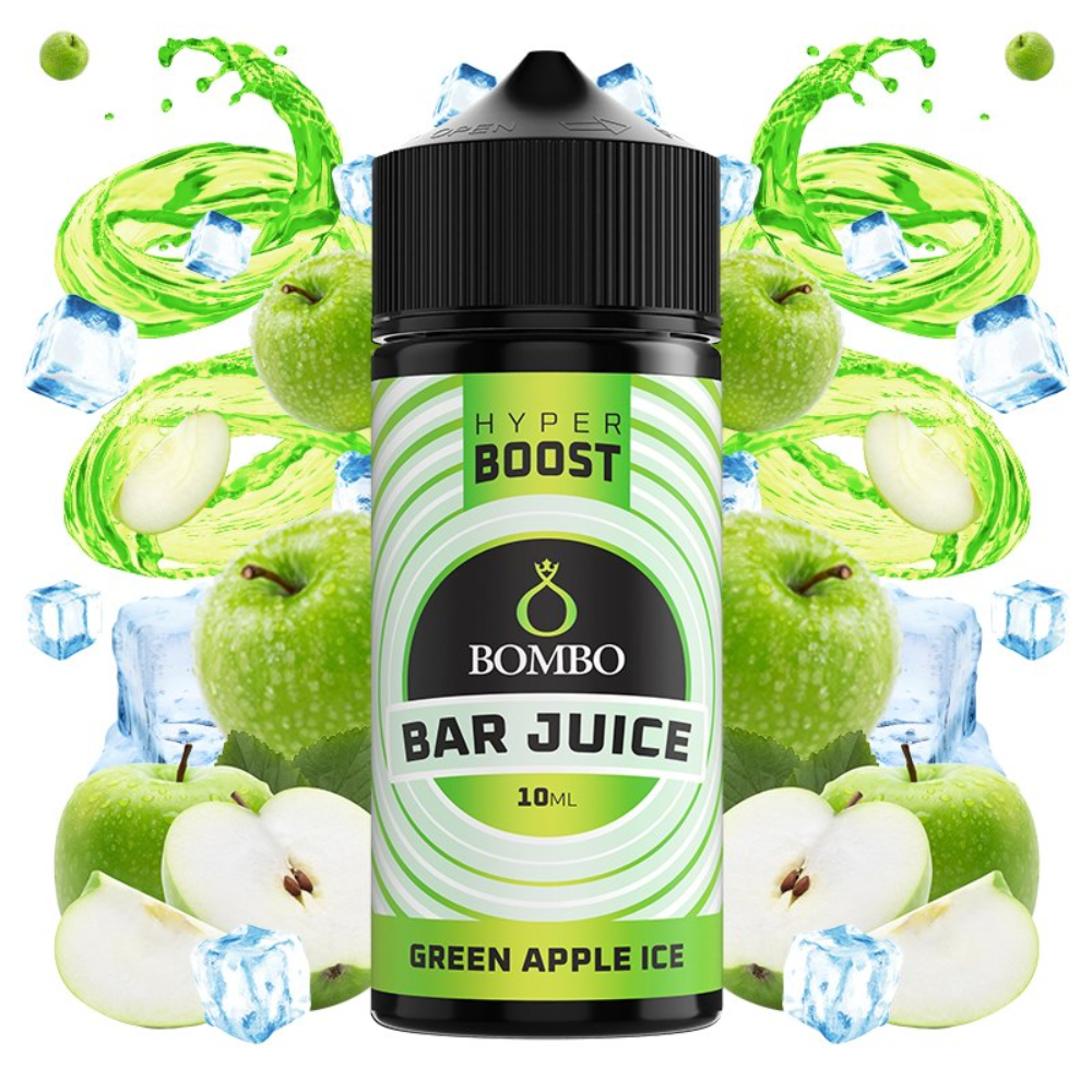 AROMA BOMBO BAR JUICE HYPER BOOST GREEN APPLE ICE 10ML/120 (LONGFILL)