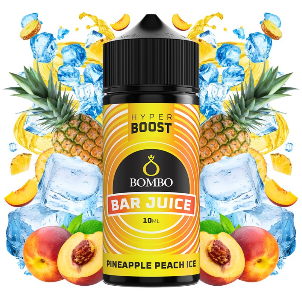 AROMA BOMBO BAR JUICE HYPER BOOST PINEAPPLE PEACH ICE 10ML/120 (LONGFILL)